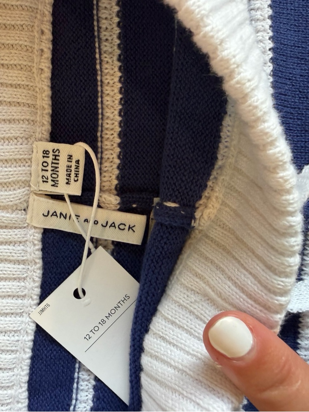 NWT Janie and Jack Navy and White Striped Knit Baby Pants SIZE 12-18mo - Picture 3 of 3